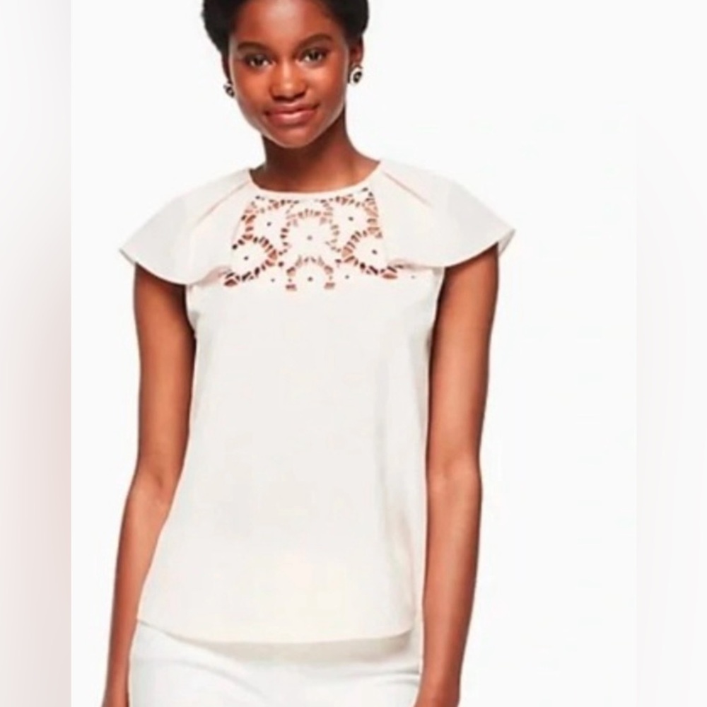 Kate Spade Cream Embellished Cap Sleeve Blouse